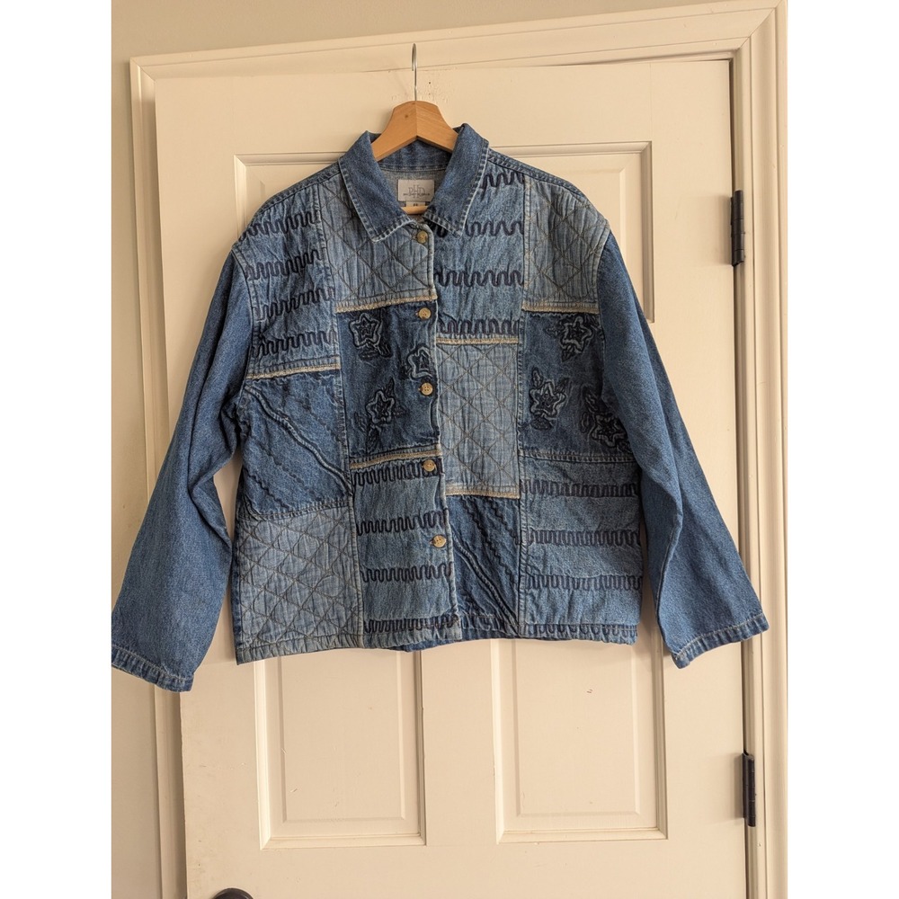 Vintage PHD Paul Harris Denim Patchwork Jacket Coat Embroidered Boho Folk Size M